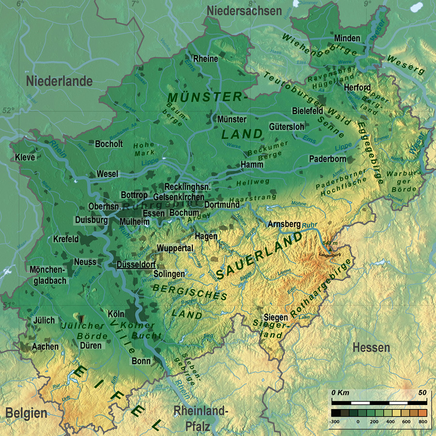 Nordrhein-Westfalen topografisch